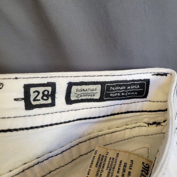 Miss Me Jeans Signature Cropped Size 28 White Black Stitching - Picture 11 of 12